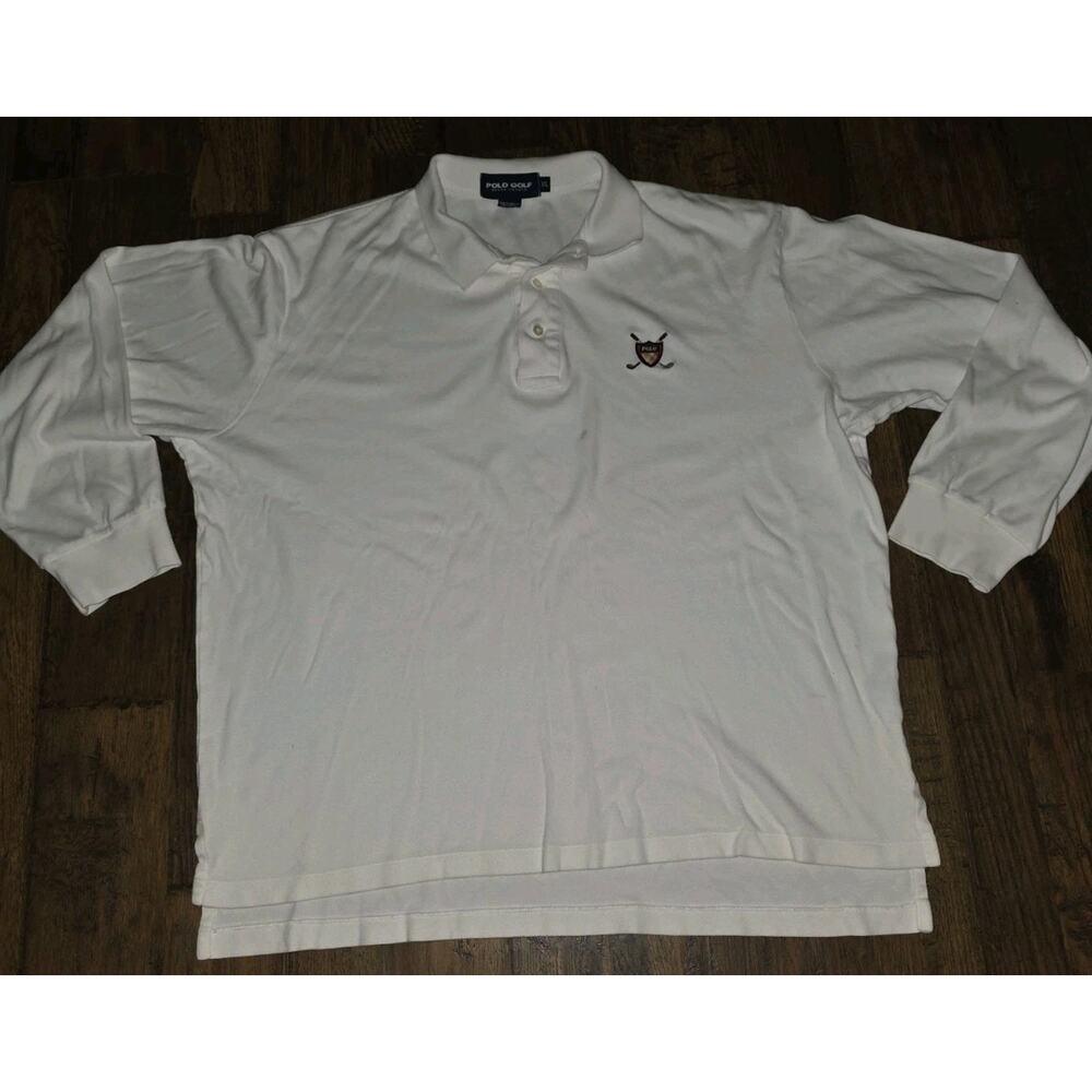 Polo Golf Ralph Lauren Shirt Men XL White Collard Long Sleeve Golf Crest Logo